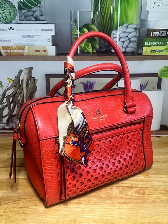 Kate Spade Handbags - Kate Spade Perri Lane Bubbles Perforated Leather Satchel in Empire Red